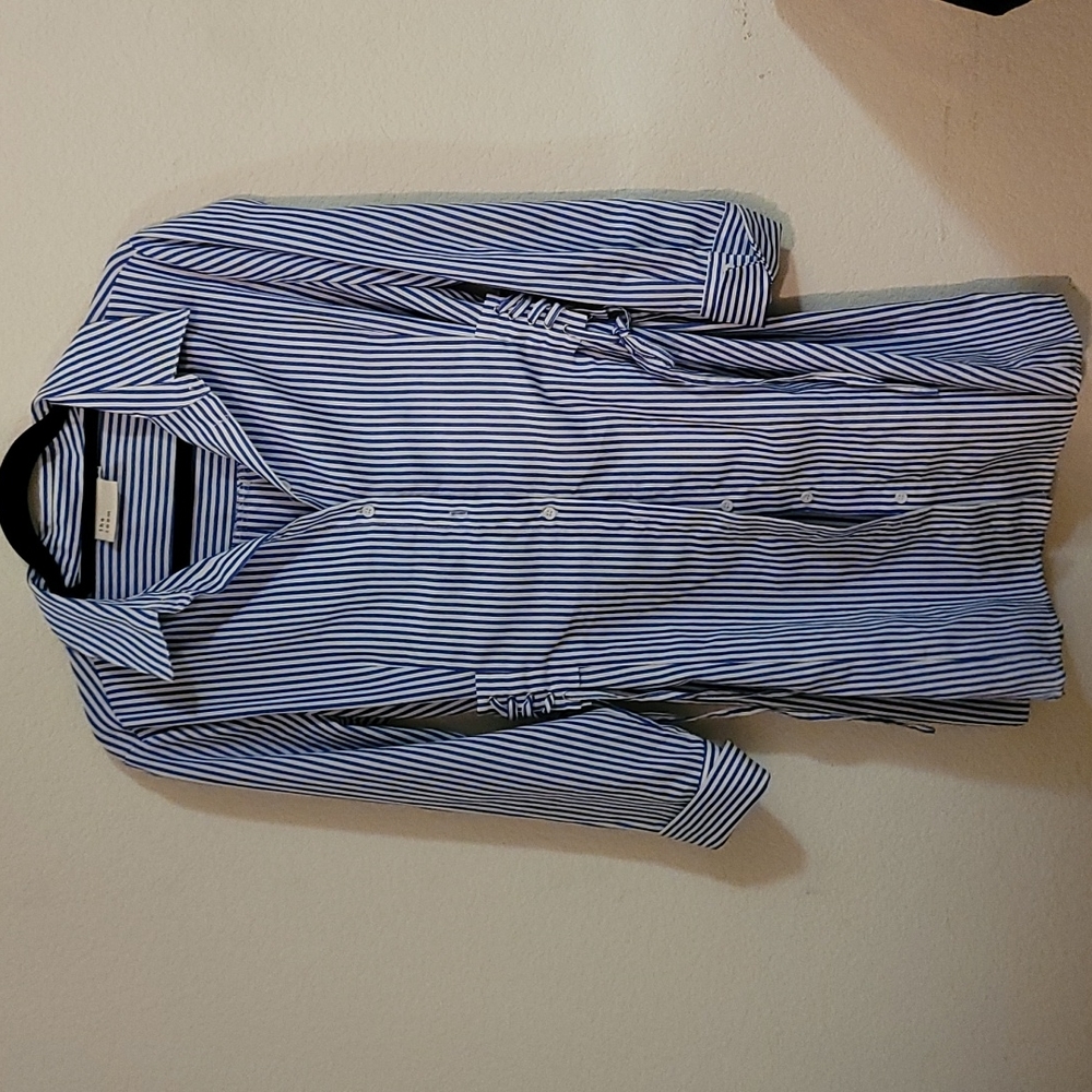 Collard striped blue and white long sleeve dress